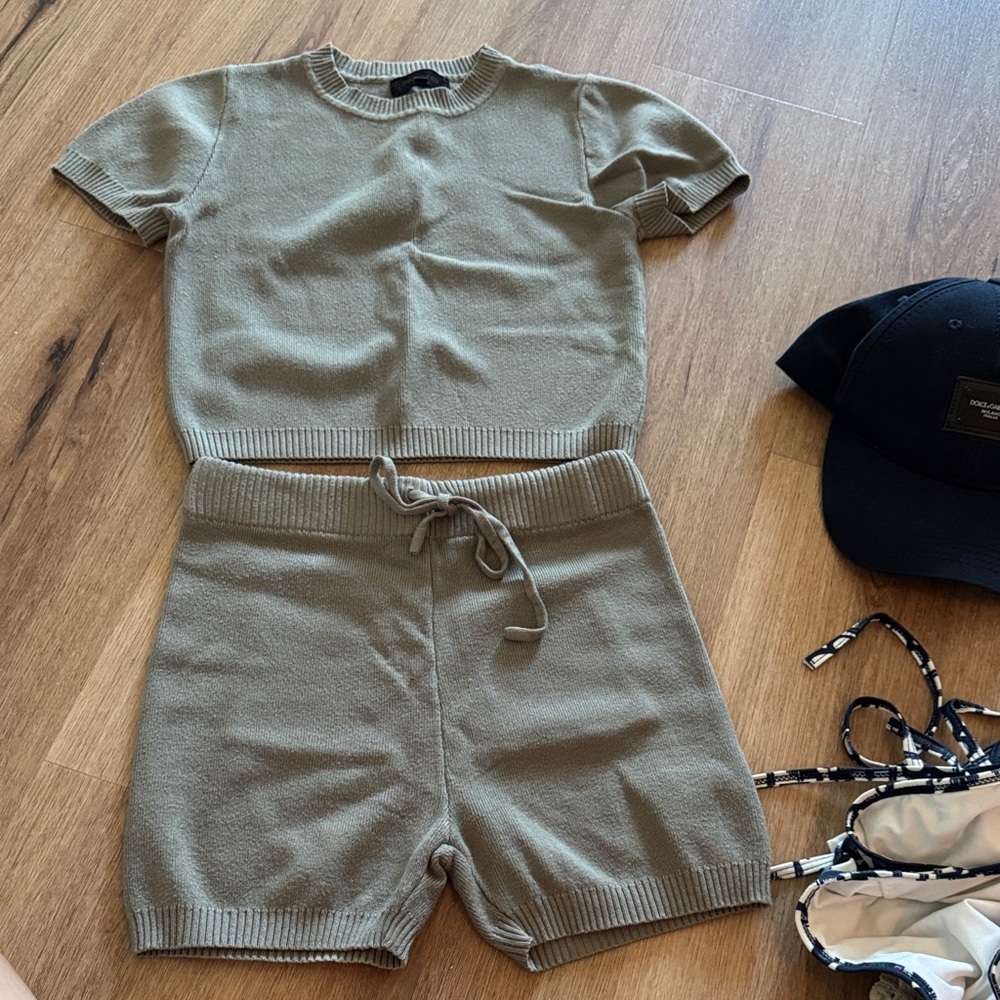 36 Point 5 Olive High Waist Knit Shorts Set